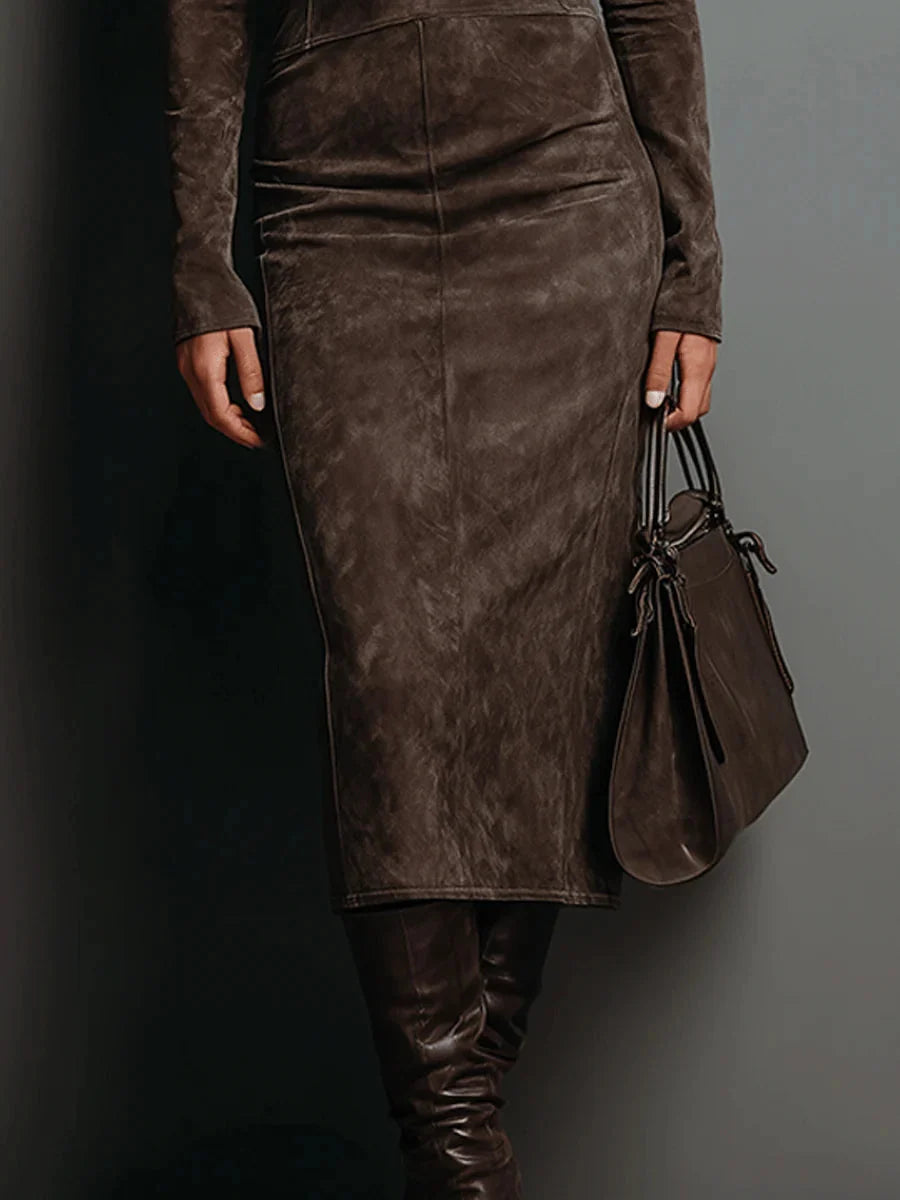 Castell | Vestido Midi Marrón de Corte Elegante y Fluido