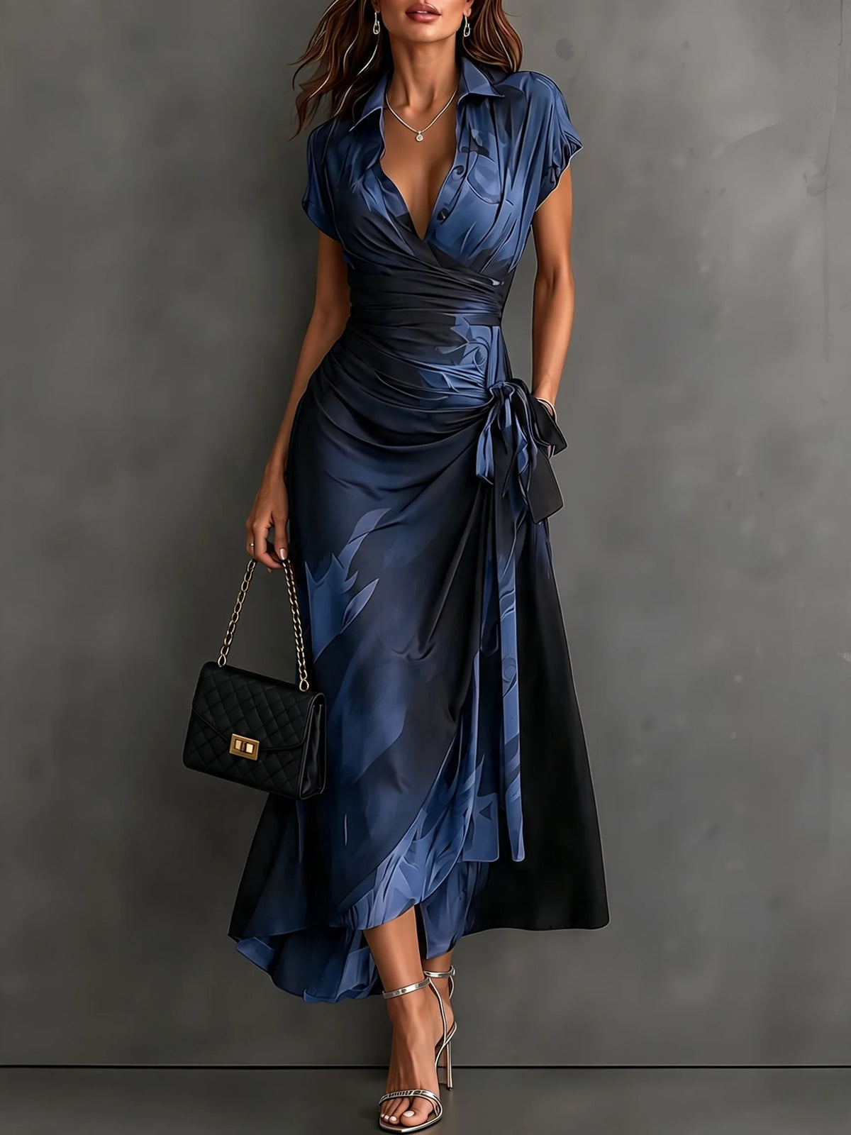 Castell | Vestido Midi Cruzado con Estampado Elegante