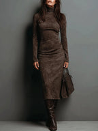 Castell | Vestido Midi Marrón de Corte Elegante y Fluido