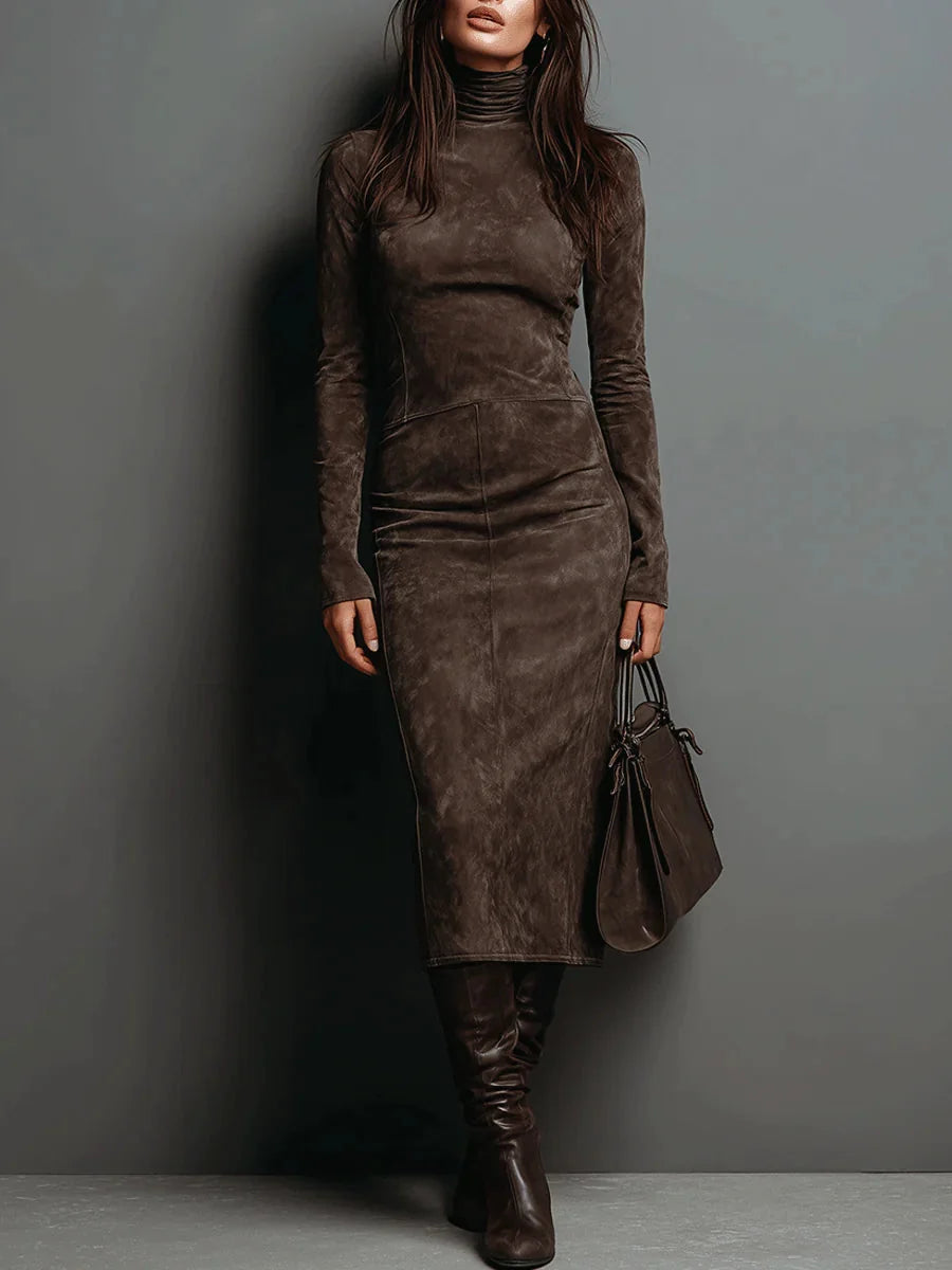 Castell | Vestido Midi Marrón de Corte Elegante y Fluido