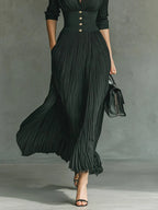 Castell | Vestido Largo Plisado de Corte Elegante y Cintura Alta