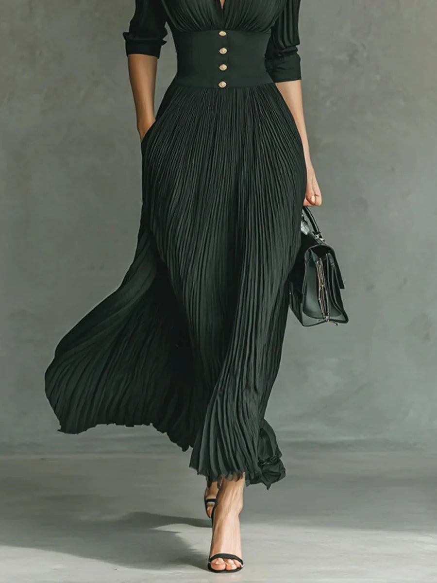 Castell | Vestido Largo Plisado de Corte Elegante y Cintura Alta
