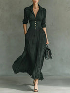 Castell | Vestido Largo Plisado de Corte Elegante y Cintura Alta