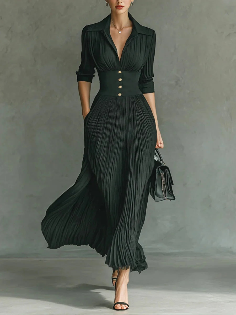 Castell | Vestido Largo Plisado de Corte Elegante y Cintura Alta