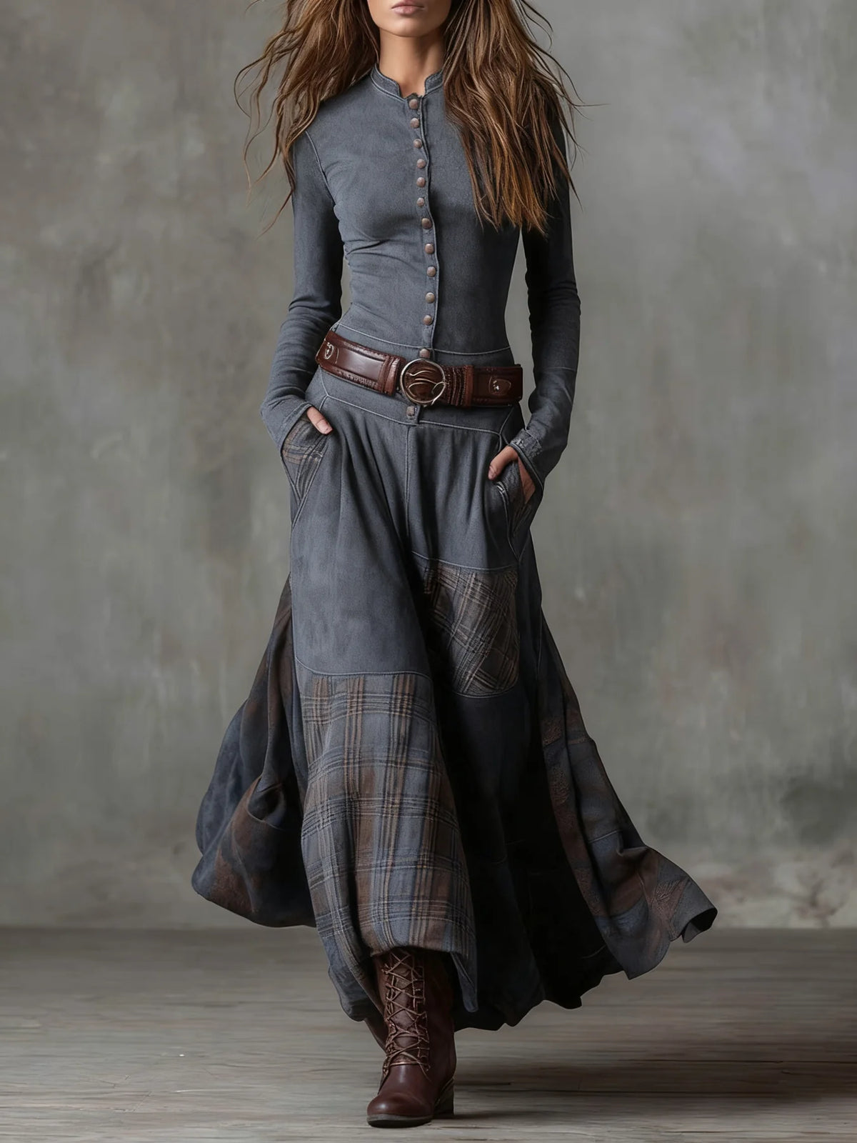 Castell | Vestido Largo con Cinturón y Textura Aterciopelada