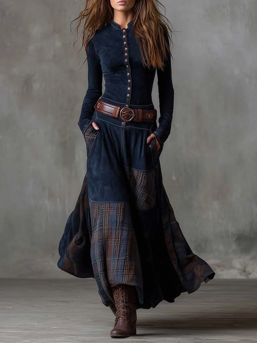 Castell | Vestido Largo con Cinturón y Textura Aterciopelada