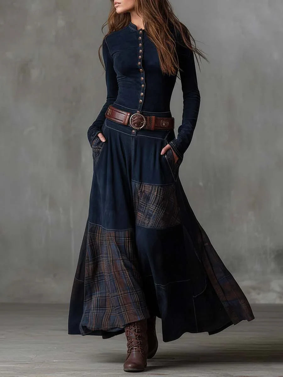 Castell | Vestido Largo con Cinturón y Textura Aterciopelada
