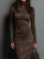 Castell | Vestido Midi Marrón de Corte Elegante y Fluido