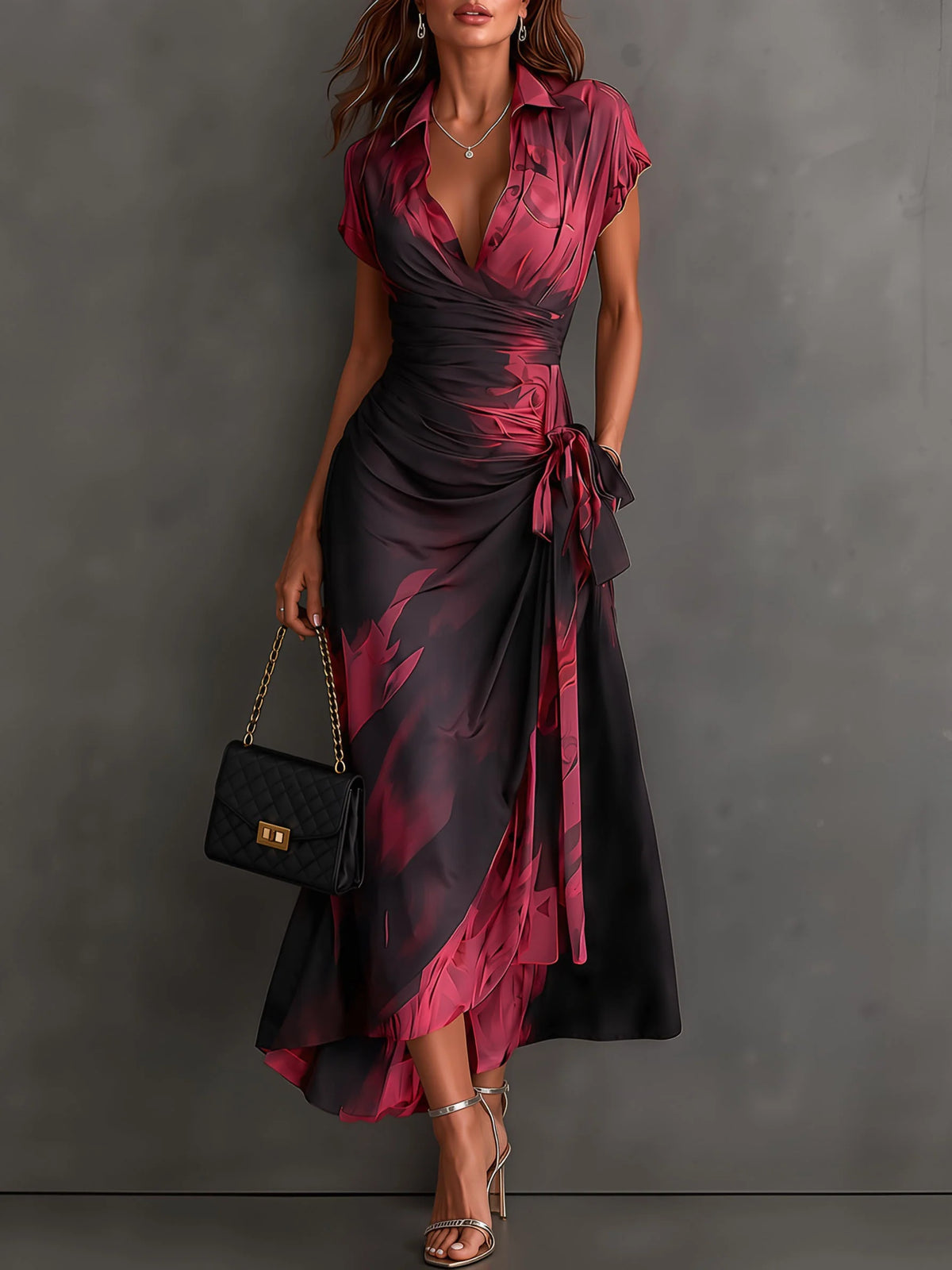 Castell | Vestido Midi Cruzado con Estampado Elegante